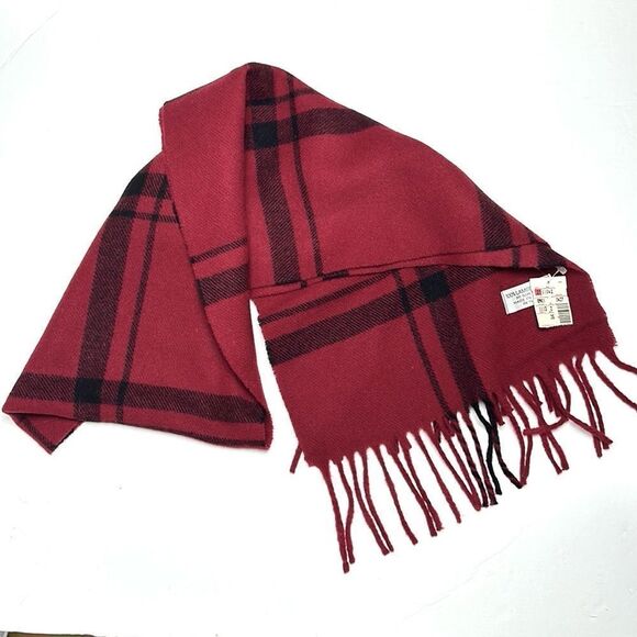 NWT Vintage Lambswool Scarf Wine Color with Black Plaid made in Italy Unisex - Picture 4 of 8